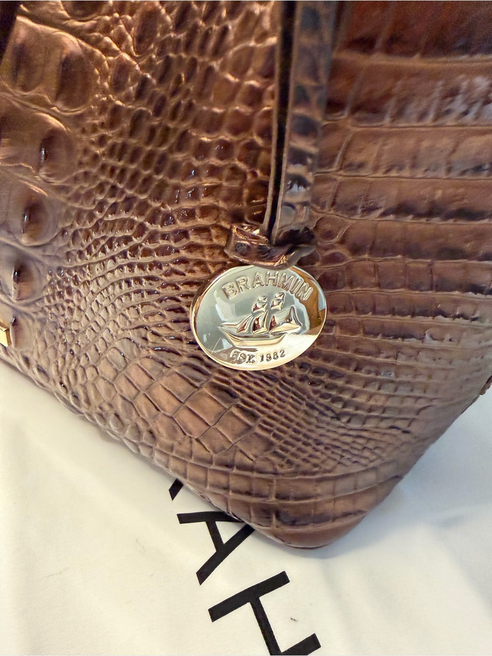 Brahmin Dark Brown Croc-Embossed Leather Satchel - Picture 4 of 8